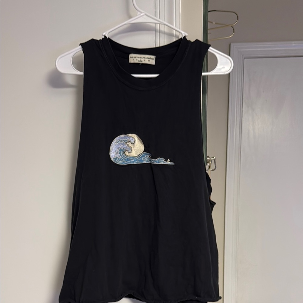 Black Tank Top with Wave Design